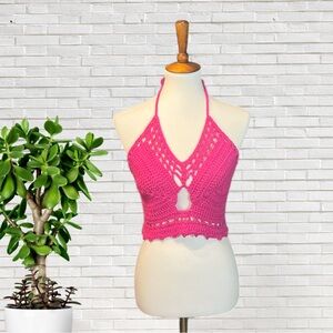 Handmade Pink Halter Top Crocheted Festival Tankini